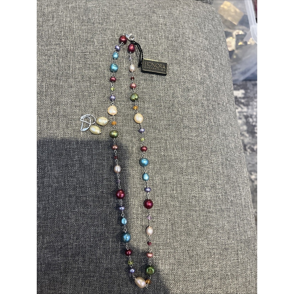 Honora Sterling Silver & Cultured Pearl Tutti Frutti 20" Necklace With Earrings